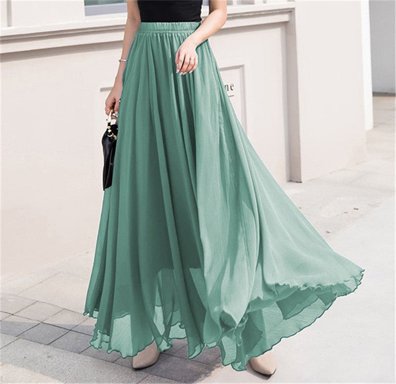 Women's maxi chiffon skirt with elastic waistband and flowy A-line Mune Fashion