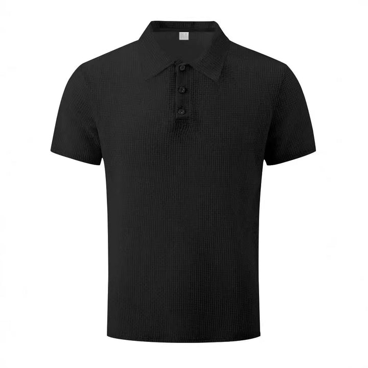 Men's nano microstructure polo shirt with shirt collar, subtle button placket, and breathable jersey Mune Fashion