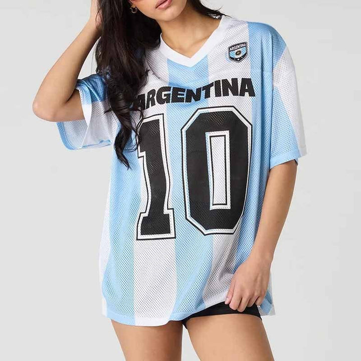 Ladies oversized sport jersey in football style with mesh fabric Mune Fashion