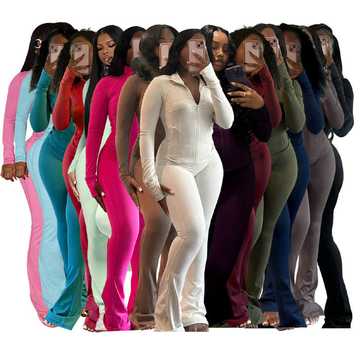 Women's figure-hugging tracksuit with zipper, high waist and flared leg Mune Fashion