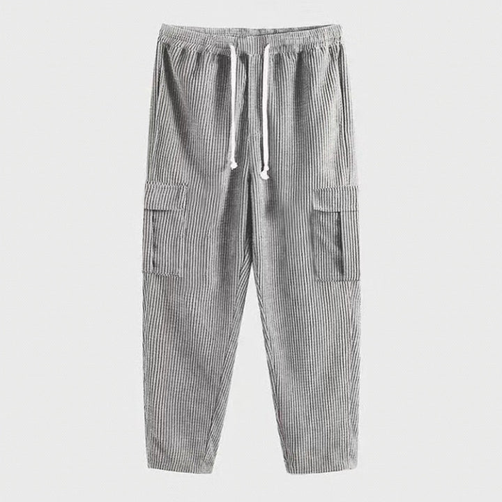Men's ribbed comfortable cargo pants with elastic drawstring waistband and low-set flap pockets Mune Fashion