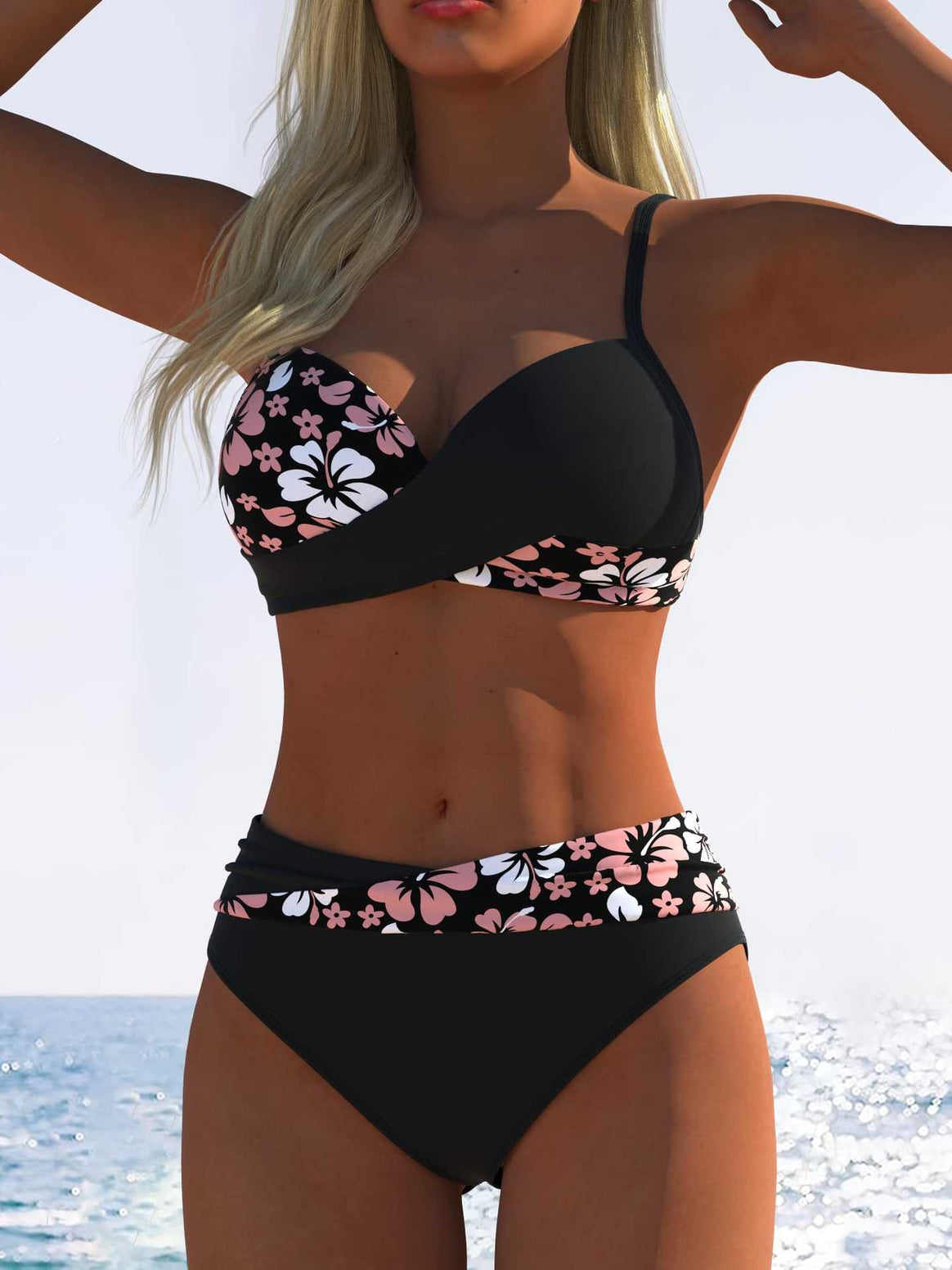 Women’s bikini set with floral wrap pattern and comfortable high-waist briefs Mune Fashion
