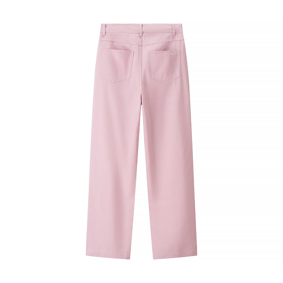 Women high-waisted straight-leg pants with diamond perforation and side pockets Mune Fashion