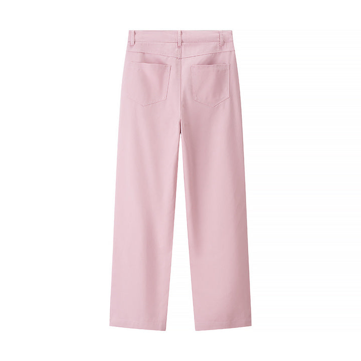 Women high-waisted straight-leg pants with diamond perforation and side pockets Mune Fashion