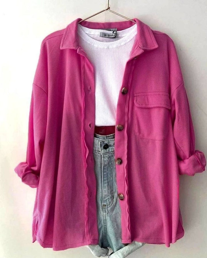 Women's Oversized Cord Shirt Jacket made of Wide Corduroy with Chest Pocket and Wooden Buttons Mune Fashion