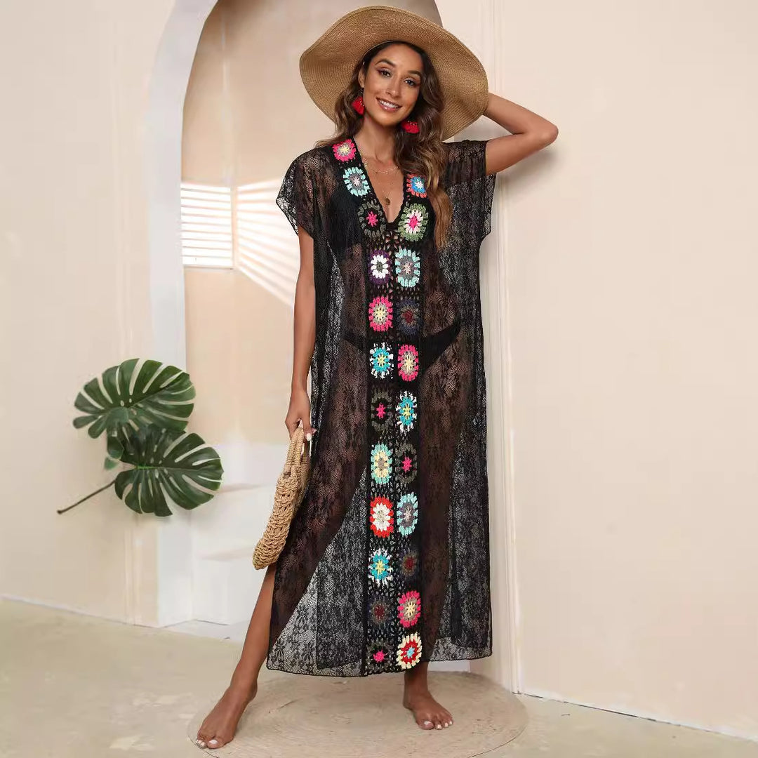 Women's Crochet Kaftan with Cheerful Floral Motifs Mune Fashion