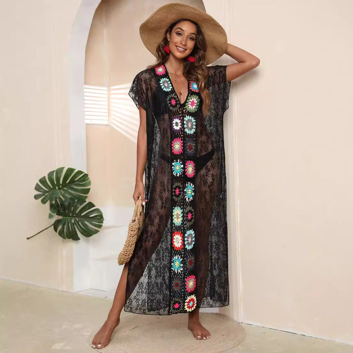 Women's Crochet Kaftan with Cheerful Floral Motifs Mune Fashion