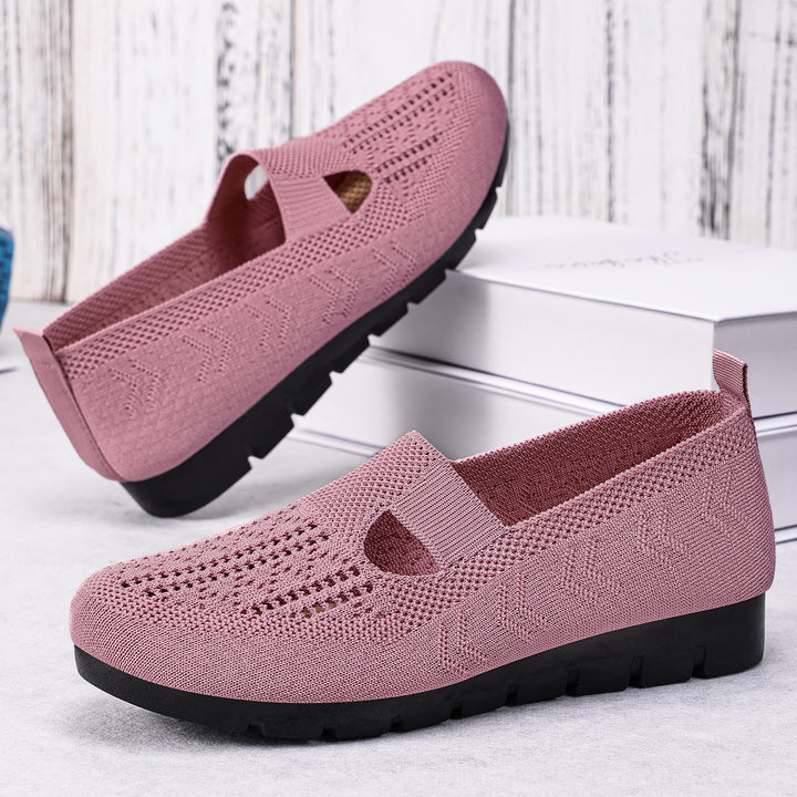Women's knitted slip-on ballerina slippers with elastic Mary Jane strap and cushioned wedge sole Mune Fashion