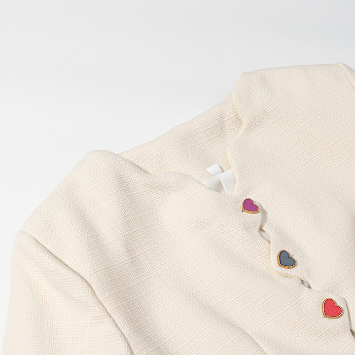 Women nan cropped Bouclé jacket with wavy button placket and heart appliqués Mune Fashion