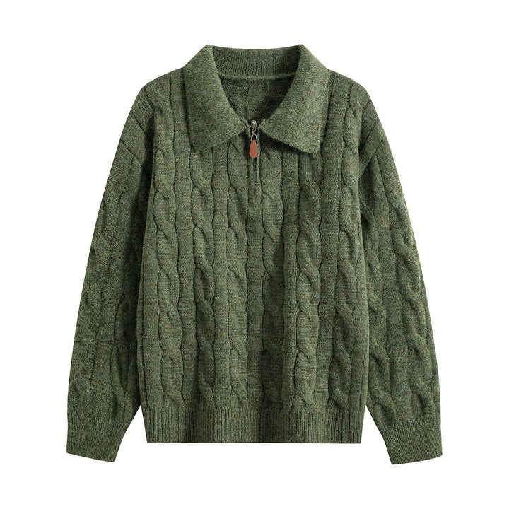 Women's chunky knit turtleneck sweater with half zipper & oversized collar Mune Fashion