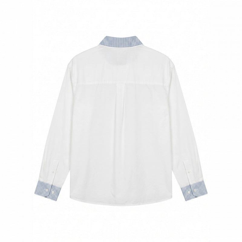 Unisex Oversized Cotton Shirt with Contrasting Vichy Check Collar and Cuffs Mune Fashion
