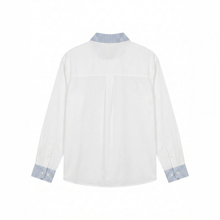 Unisex Oversized Cotton Shirt with Contrasting Vichy Check Collar and Cuffs Mune Fashion