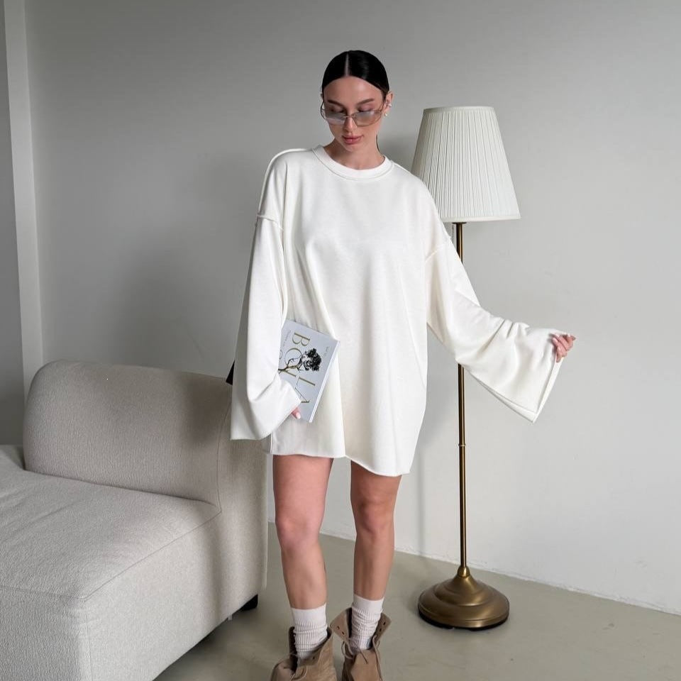 Women Oversized Sweater Dress with Wide Trumpet Sleeves Mune Fashion