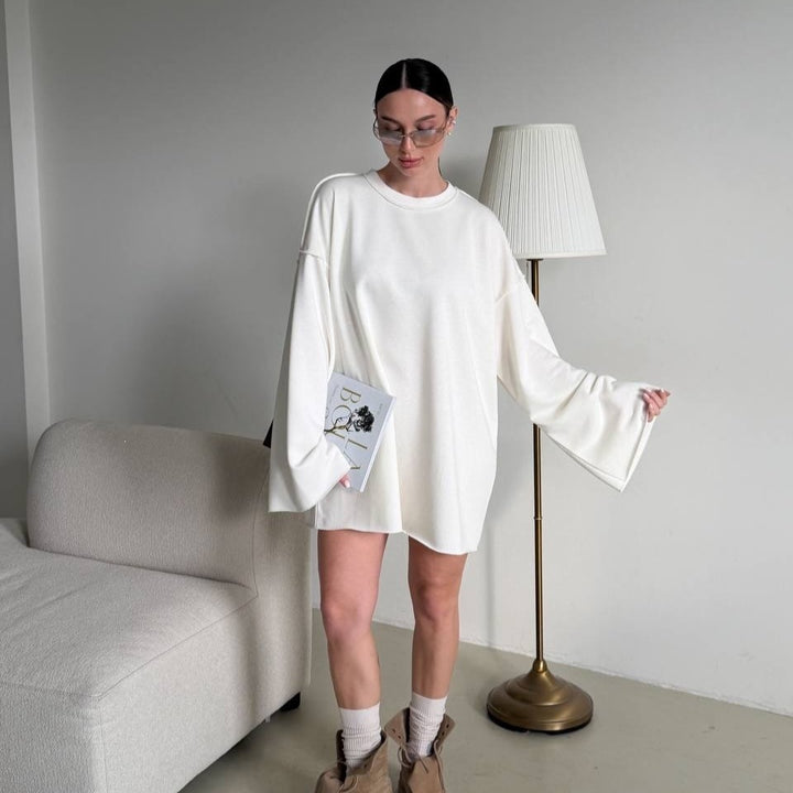 Women Oversized Sweater Dress with Wide Trumpet Sleeves Mune Fashion