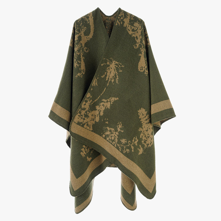 Women's Oversize Jacquard Cape made of wool blend with abstract floral pattern Mune Fashion