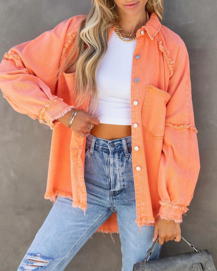 Women oversized shirt jacket in used look with frayed edges and patch pockets Mune Fashion