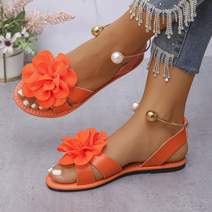 Women's flower sandals with large 3D flower applique and slingback Mune Fashion