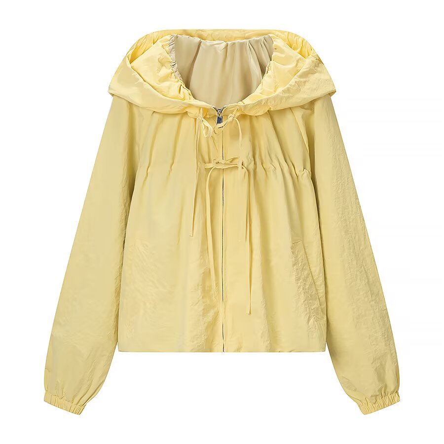 Women's Lightweight Hooded Windbreaker with Drawstring, Cropped Cut and Elastic Cuffs Mune Fashion