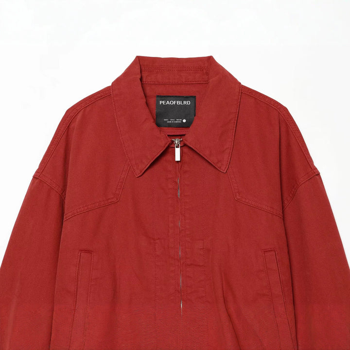 Women's Cropped Boxy Bomber Jacket with Shirt Collar, Zipper and Elastic Hem Mune Fashion