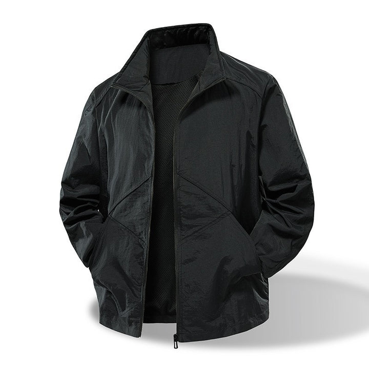 Men's Lightweight Windbreaker Outdoor Jacket with Stand Collar, Two-way Zipper and Concealed Pockets Mune Fashion