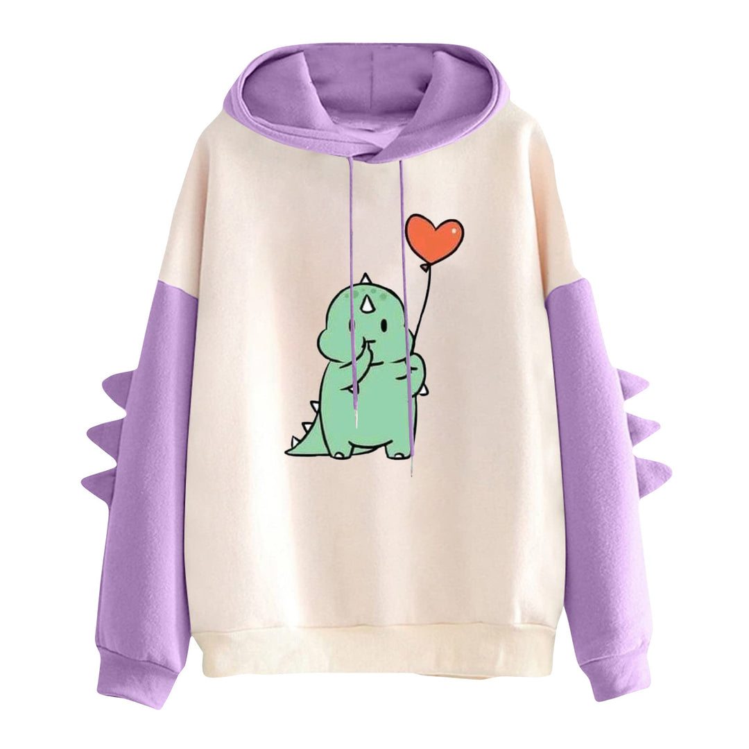Women's hoodie with cute dinosaur print and three-dimensional spikes Mune Fashion