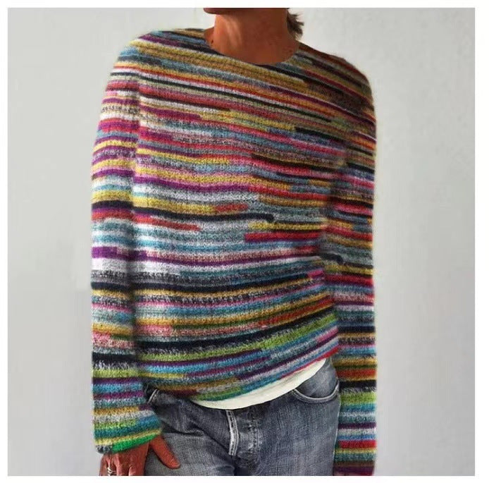 Women's embroidered knit pullover with relief-like floral embroidery and round neck Mune Fashion