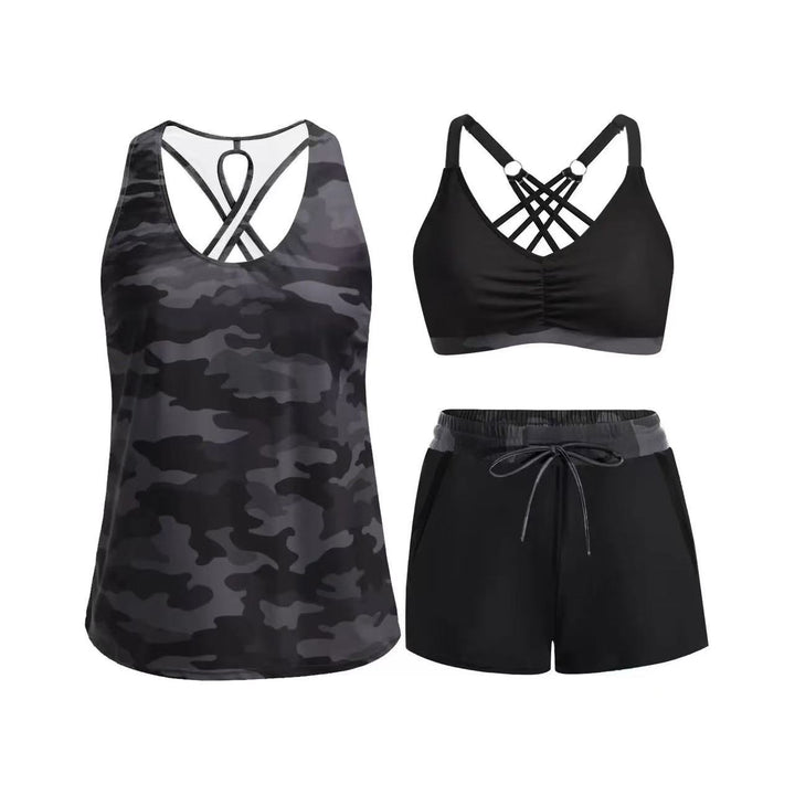 Ladies' sports swimsuit set with stylish racerback and shorts Mune Fashion