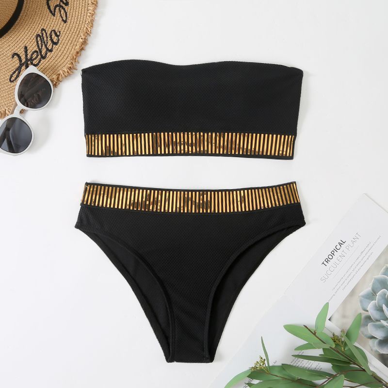 Women's bandeau bikini set with elegant ribbed structure and shiny details Mune Fashion