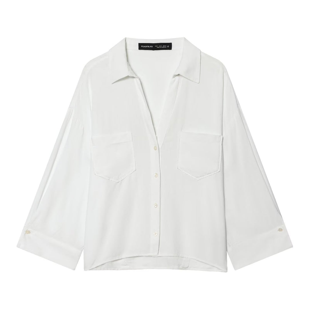 Women Oversized Shirt Blouse made of light cotton blend with stripe pattern and three-quarter sleeves Mune Fashion