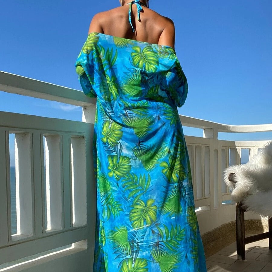 Women's Bikini Set with Transparent Kaftan and Floral Design Mune Fashion