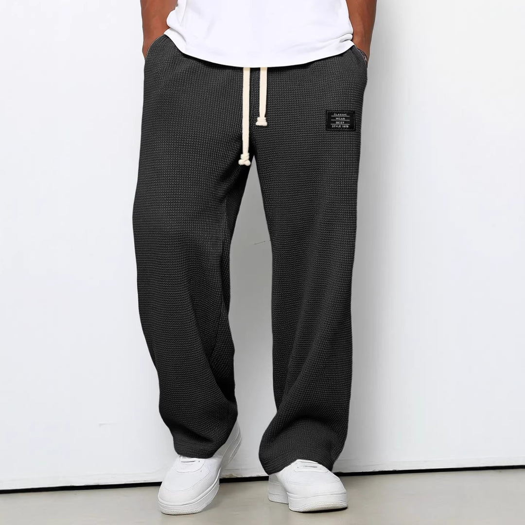 Men's casual waffle knit lounge pants with drawstring and straight cut Mune Fashion
