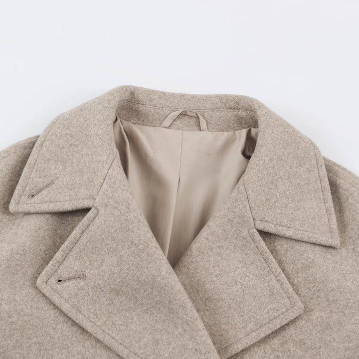 Women Mid-Length Wool Blend Double-Breasted Coat with Wide Lapels and Side Pockets Mune Fashion