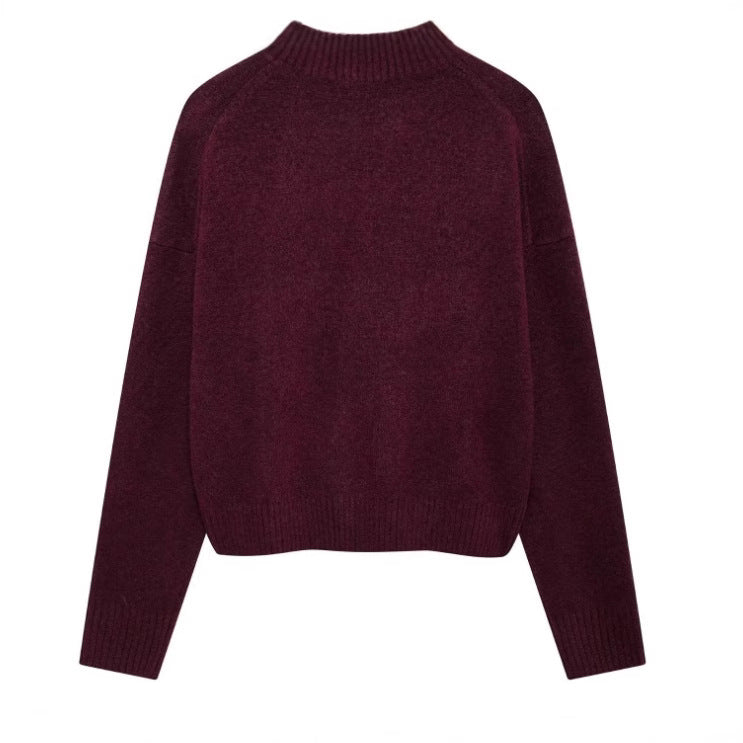 Women 200+ ribbed cropped sweater with stand-up collar and oversized sleeves Mune Fashion