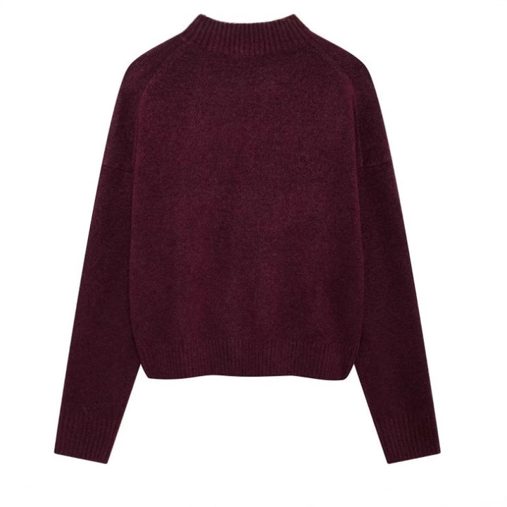 Women 200+ ribbed cropped sweater with stand-up collar and oversized sleeves Mune Fashion