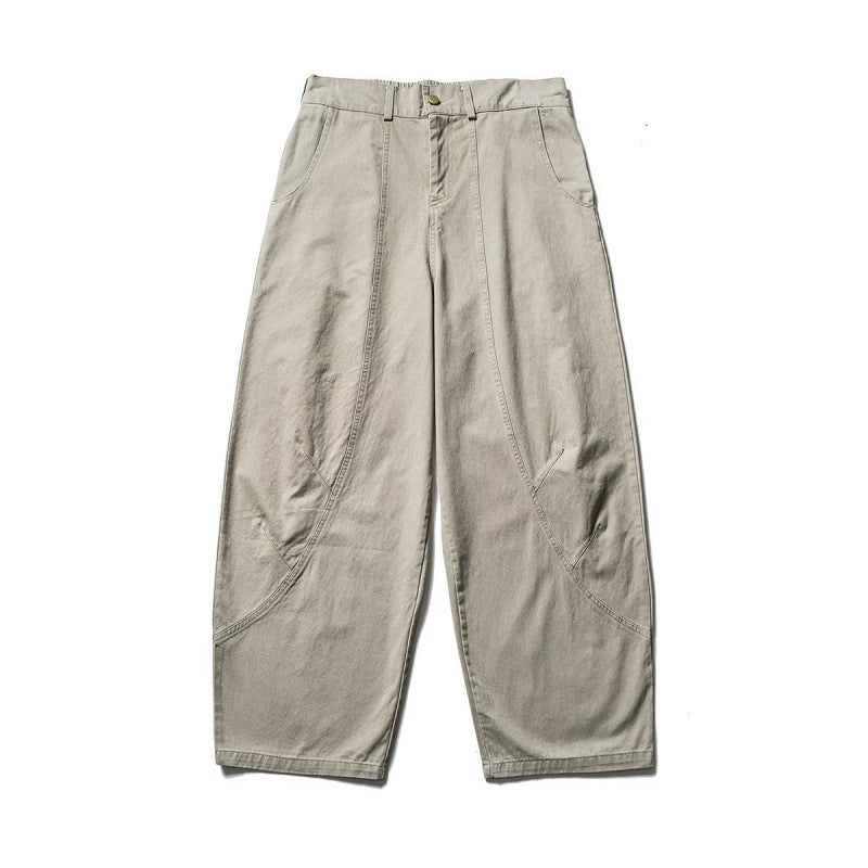 Men's Loose Workwear Pants with Elastic Waistband and Curved Seam Panels Mune Fashion