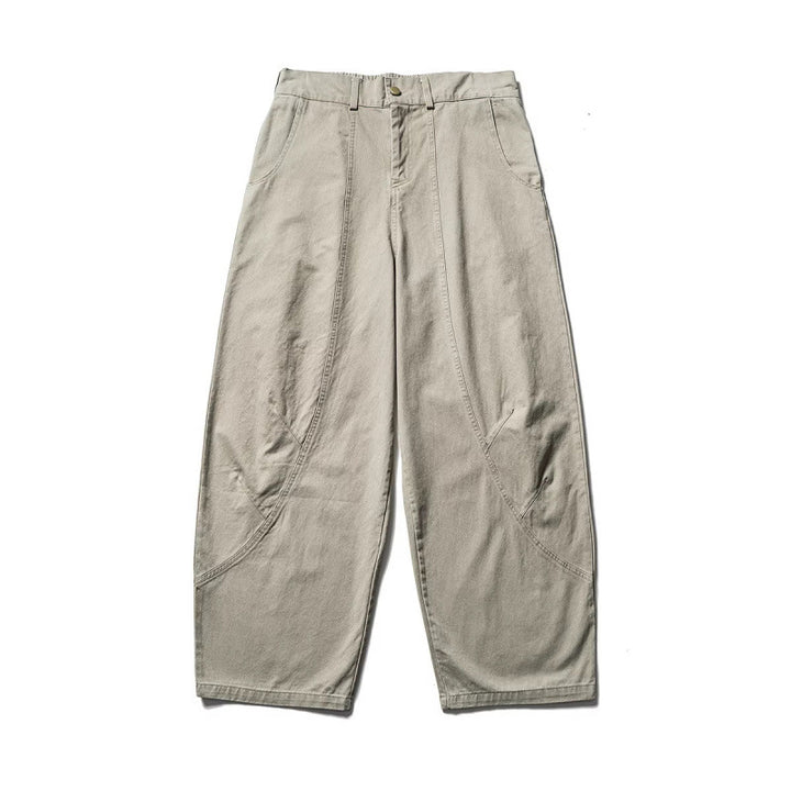 Men's Loose Workwear Pants with Elastic Waistband and Curved Seam Panels Mune Fashion