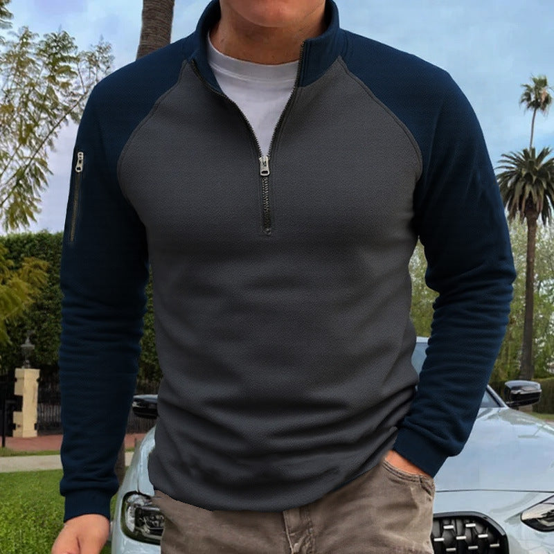 Men's slim fit half-zip pullover with raglan sleeves, waffle texture, and sleeve pocket Mune Fashion