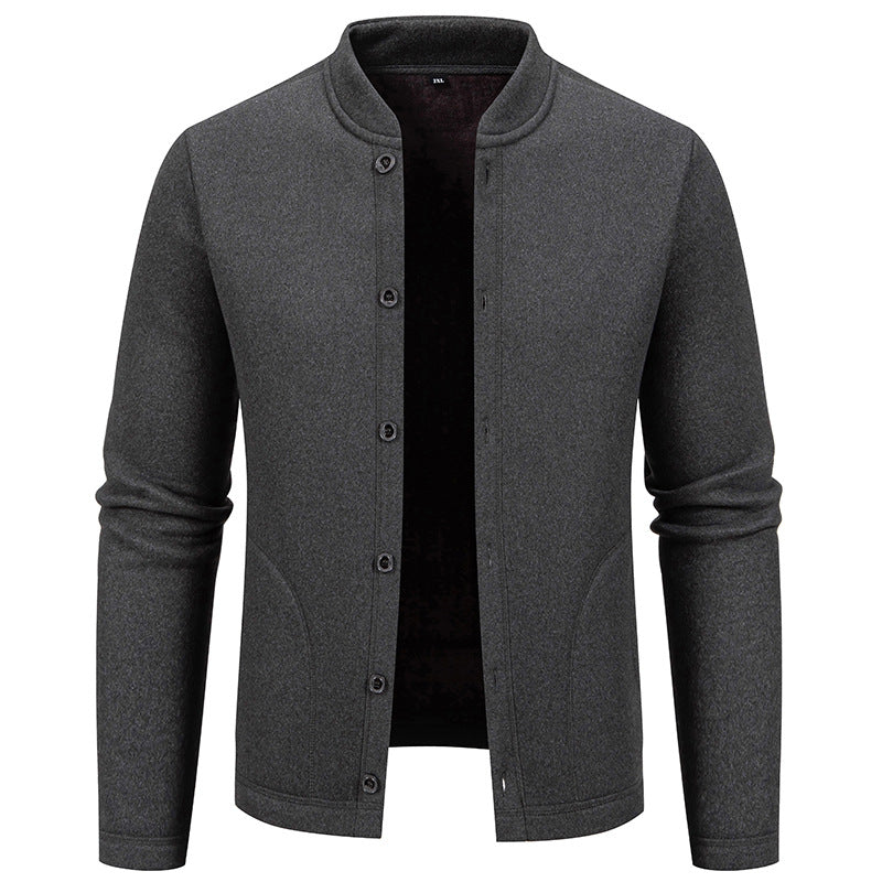 Men's Stand Collar Cardigan with Button Placket and Lightweight Wool Blend Mune Fashion