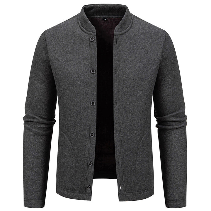 Men's Stand Collar Cardigan with Button Placket and Lightweight Wool Blend Mune Fashion