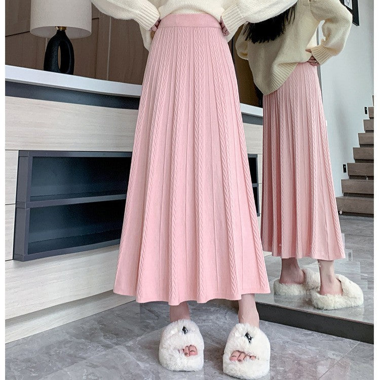 Women's Pleated Maxi Skirt with Chic Cable Knit Pattern Mune Fashion