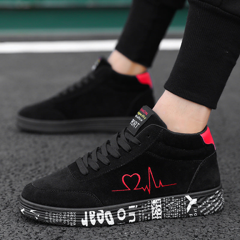 Unisex high-cut leisure shoe with embroidered heart EKG motif and printed rubber sole Mune Fashion