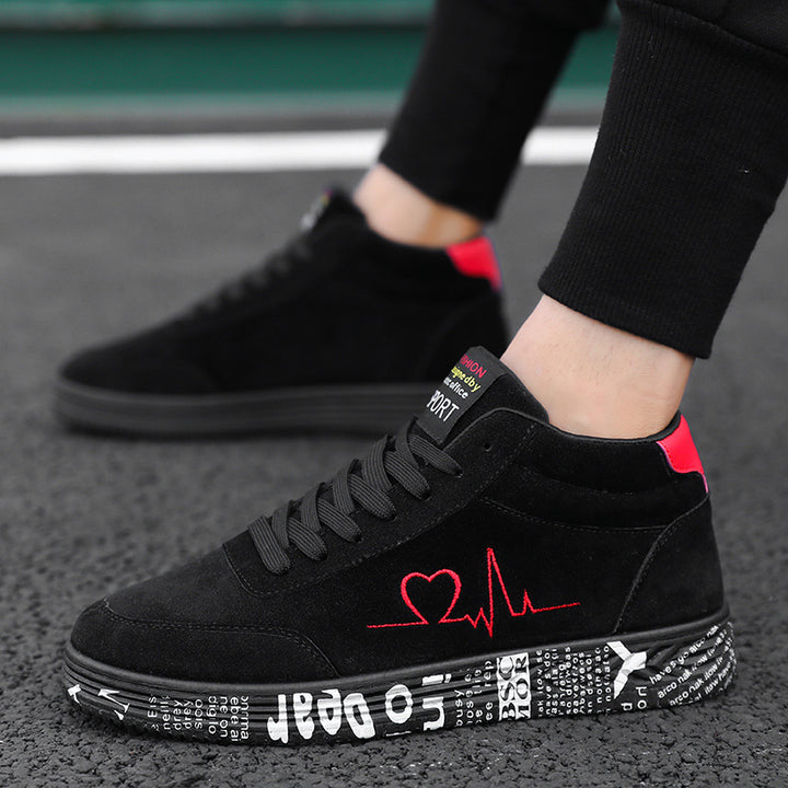 Unisex high-cut leisure shoe with embroidered heart EKG motif and printed rubber sole Mune Fashion
