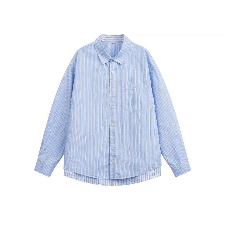 Men's loose-fitting striped poplin shirt with curved hem and chest pocket Mune Fashion