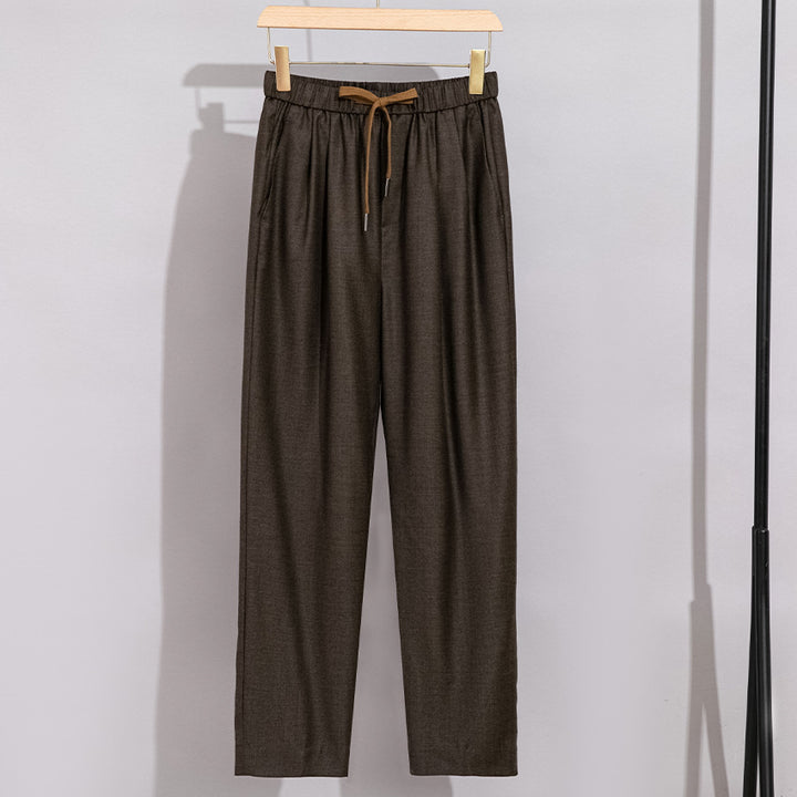 Women Relaxed Pants with Elastic Waistband, Drawstring, and Straight Leg Mune Fashion