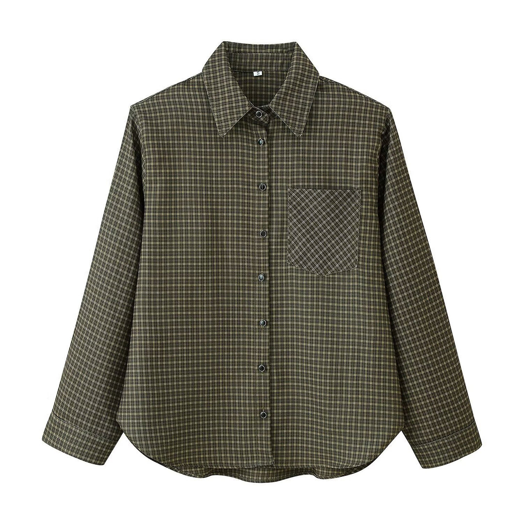Women Oversize Check Shirt with Chest Pocket and Curved Hem Mune Fashion