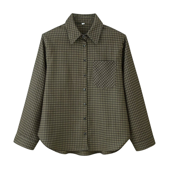 Women Oversize Check Shirt with Chest Pocket and Curved Hem Mune Fashion