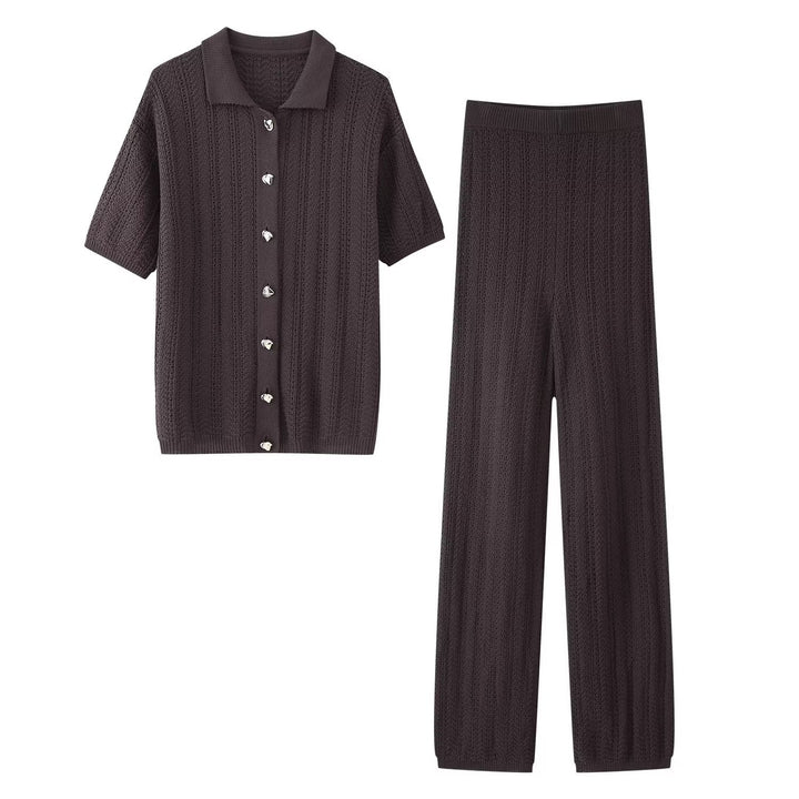 Women's wide knit pants with high elastic waistband, textured knit and palazzo cut Mune Fashion