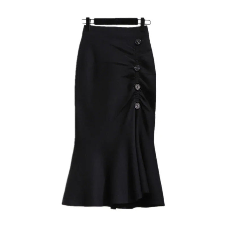 Ladies Elegant, figure-hugging midi skirt with button details Mune Fashion