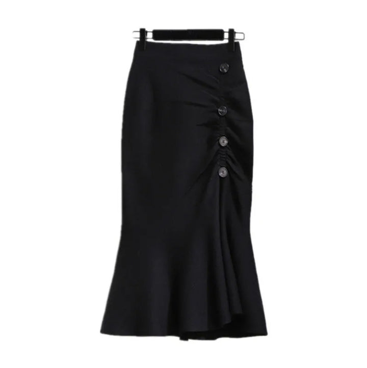 Ladies Elegant, figure-hugging midi skirt with button details Mune Fashion