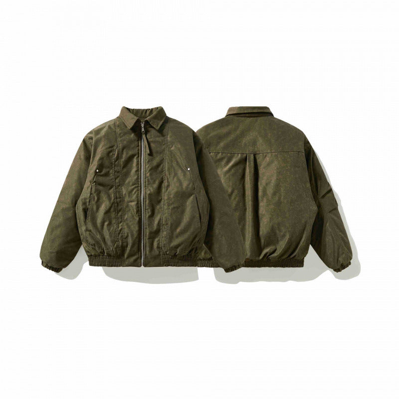 Men's lightly padded canvas field jacket with shirt collar, concealed seam detail appearance, and elastic waistband Mune Fashion